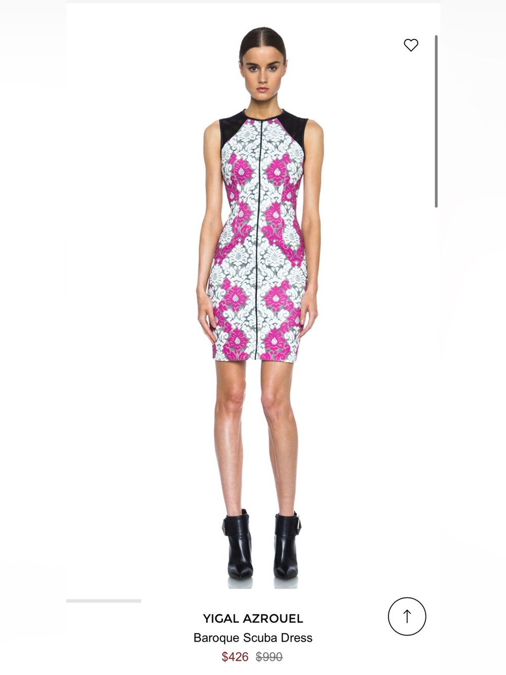 Yigal Azrouel Fuchsia, White & Black Damask Zip-Front Sheath Dress